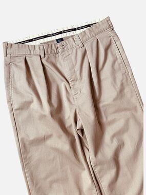 Polo Ralph Lauren Mens 34x27 Pleated Relaxed Wide Leg High Rise Pants in Khaki